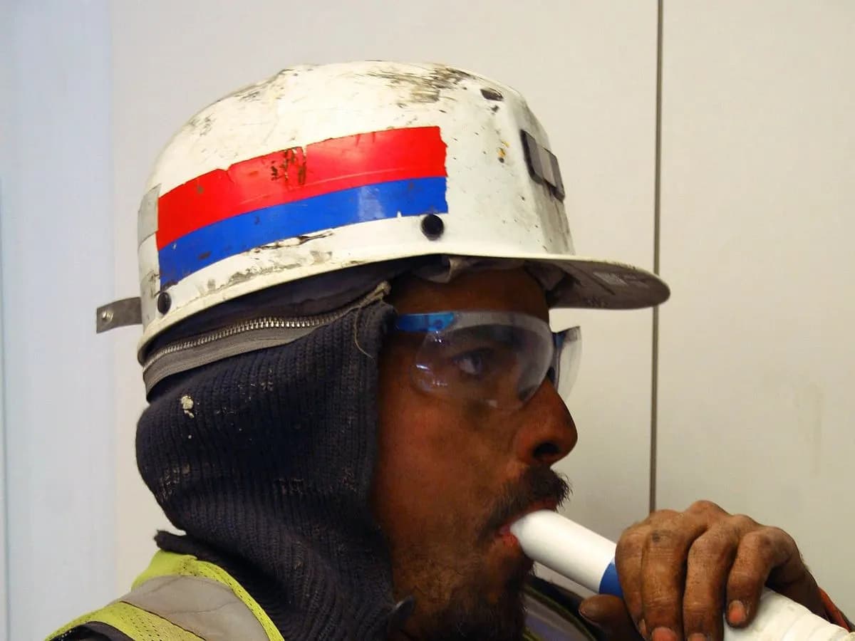 Mineur réalisant une spirométrie dans le cadre d'un dépistage professionnel